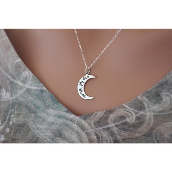 Sterling Silver Love You to the Moon Charm Necklace - Picture 2 of 5